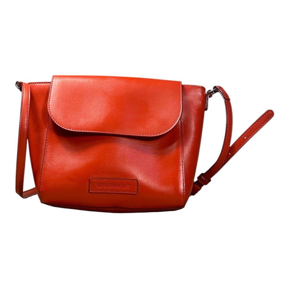 Vera Bradley Red Orange Faux Leather Crossbody Flap Bag 9" Adjustable